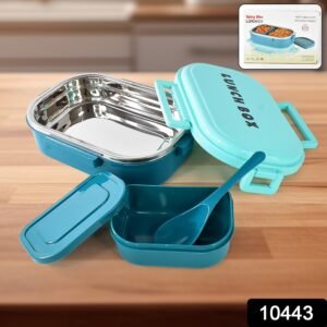 3 in 1 Spicy Bite Stainless Steel Lunch Box With Plastic Small Box & Spoon (1 Set)