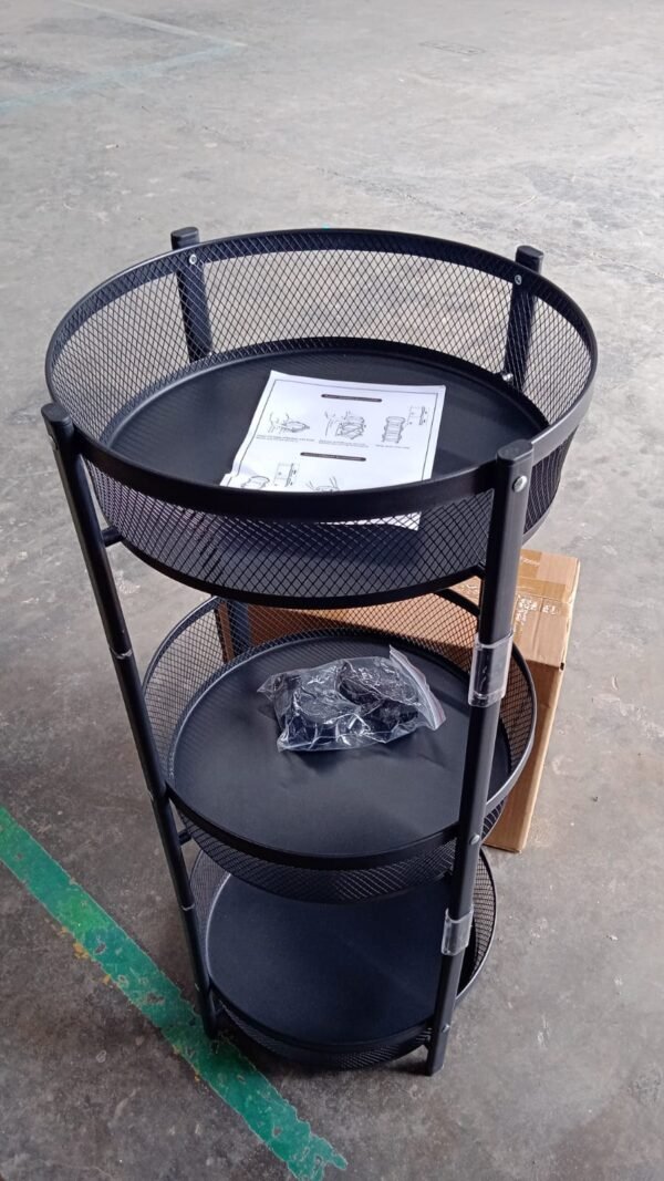3-Layer Round Metal Mesh Utility Storage Trolley with Wheels - Image 7