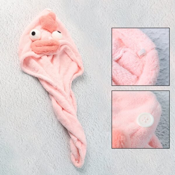 Soft Microfiber Cartoon Design Hair Drying Towel Wrap with Button Closure (1 Pc) - Image 6