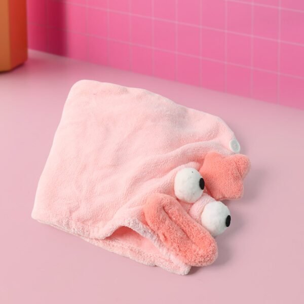 Soft Microfiber Cartoon Design Hair Drying Towel Wrap with Button Closure (1 Pc) - Image 7