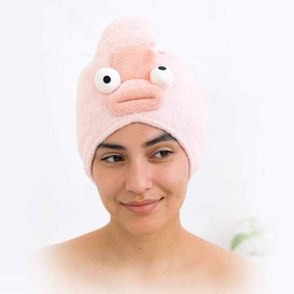 Soft Microfiber Cartoon Design Hair Drying Towel Wrap with Button Closure (1 Pc) - Image 3