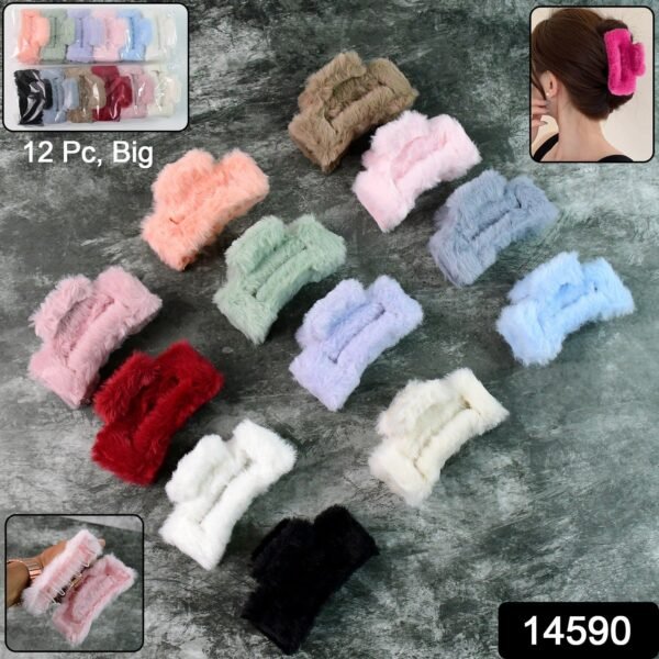 Big-Size Soft Faux Fur Hair Claw Clips (12 Pc) - Image 2