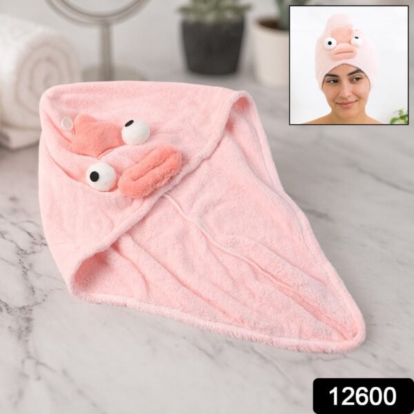 Soft Microfiber Cartoon Design Hair Drying Towel Wrap with Button Closure (1 Pc) - Image 2