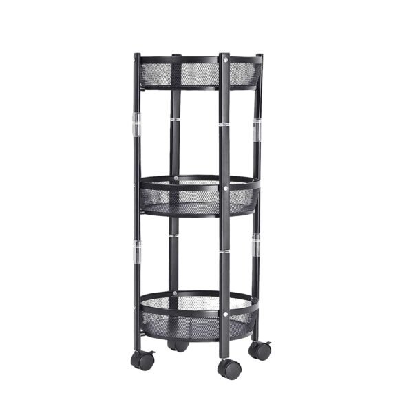 3-Layer Round Metal Mesh Utility Storage Trolley with Wheels - Image 5