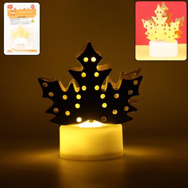 Decorative LED Gold Metal Leaf Diya Lamp, Diwali (1 Pc) - Image 3