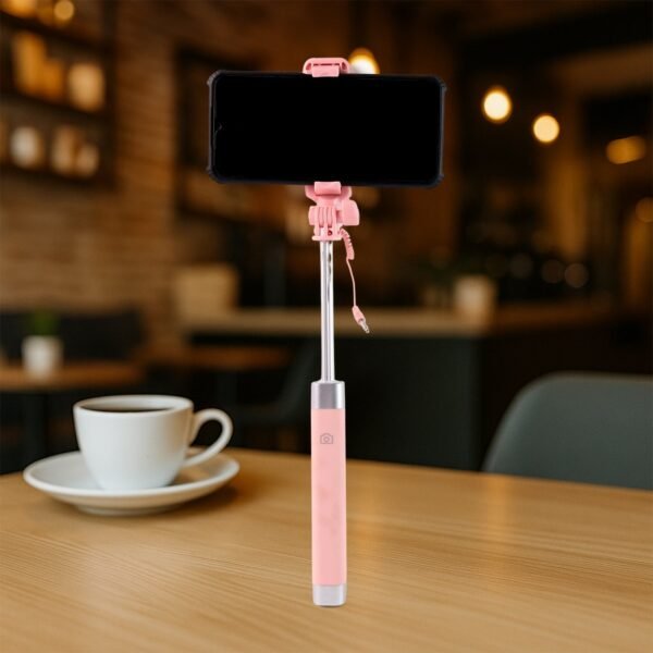 Wired Selfie Stick with Rearview Mirror & Built-In Shutter Button (1 Pc) - Image 7