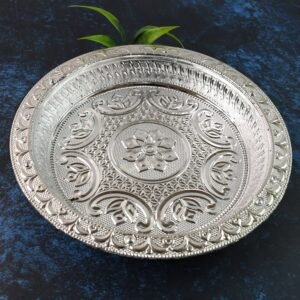 Traditional Silver Finish Plastic Pooja Thali (1 Pc)
