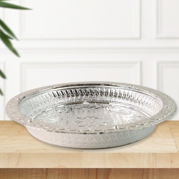 Traditional Silver Finish Plastic Pooja Thali (1 Pc) - Image 3