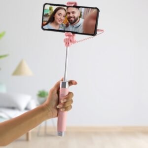 Wired Selfie Stick with Rearview Mirror & Built-In Shutter Button (1 Pc)