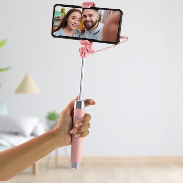 Wired Selfie Stick with Rearview Mirror & Built-In Shutter Button (1 Pc) - Image 3