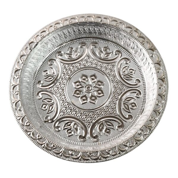 Traditional Silver Finish Plastic Pooja Thali (1 Pc) - Image 5