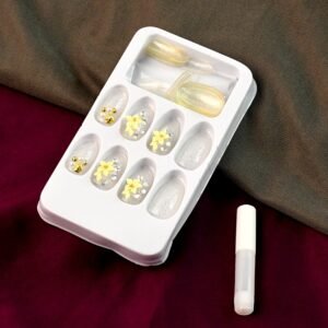 Premium Glitter 3D Floral Press-On Artificial Nail Tips with Nail Glue (1 Set)