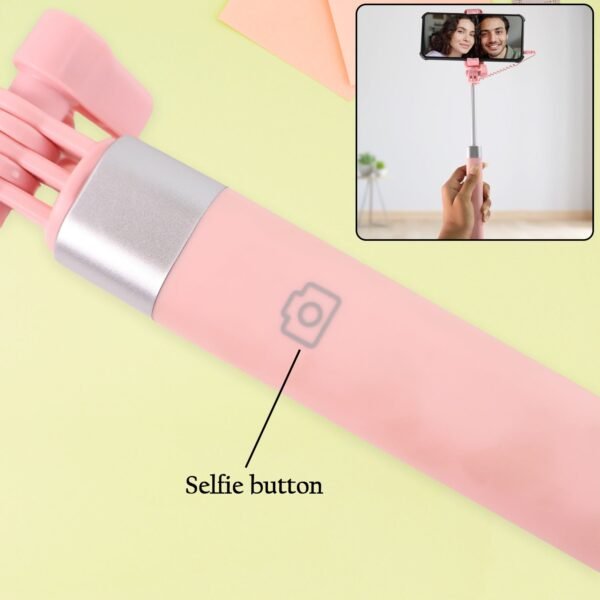 Wired Selfie Stick with Rearview Mirror & Built-In Shutter Button (1 Pc) - Image 6