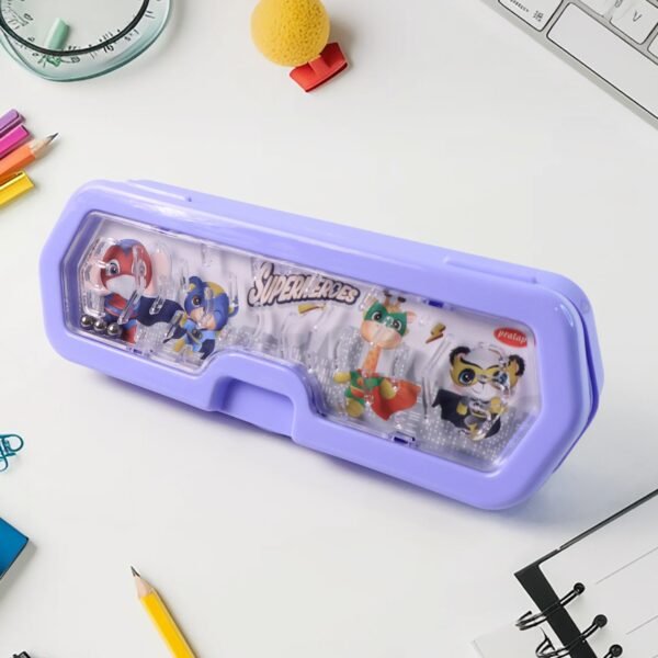 Cartoon Character Printed Plastic Pencil Box with Built-in Maze Puzzle Game (1 Pc) - Image 4