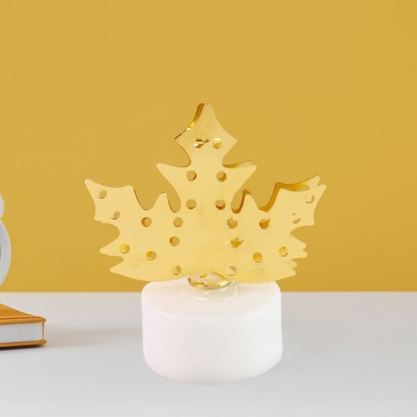 Decorative LED Gold Metal Leaf Diya Lamp, Diwali (1 Pc) - Image 7