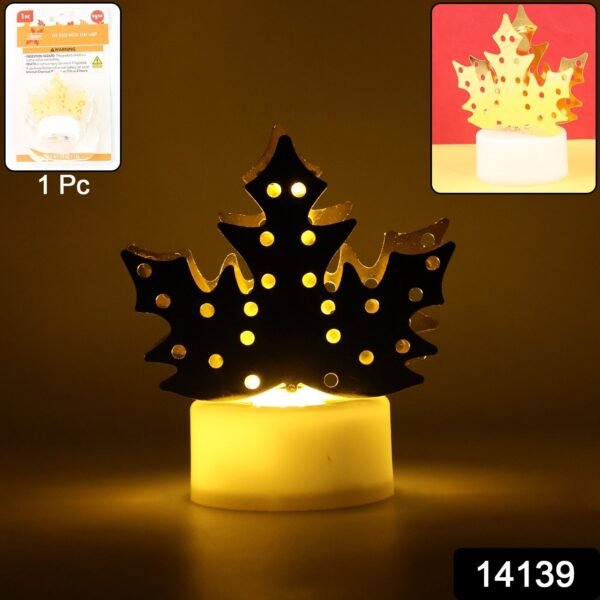 Decorative LED Gold Metal Leaf Diya Lamp, Diwali (1 Pc) - Image 2