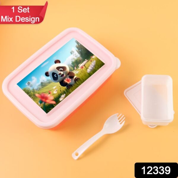 Kids Cartoon Printed Lunch Box Mix Design (1 Set) - Image 2