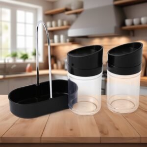 Apex Helix Salt N' Pepper 2-Piece Plastic Jar Set with Stand